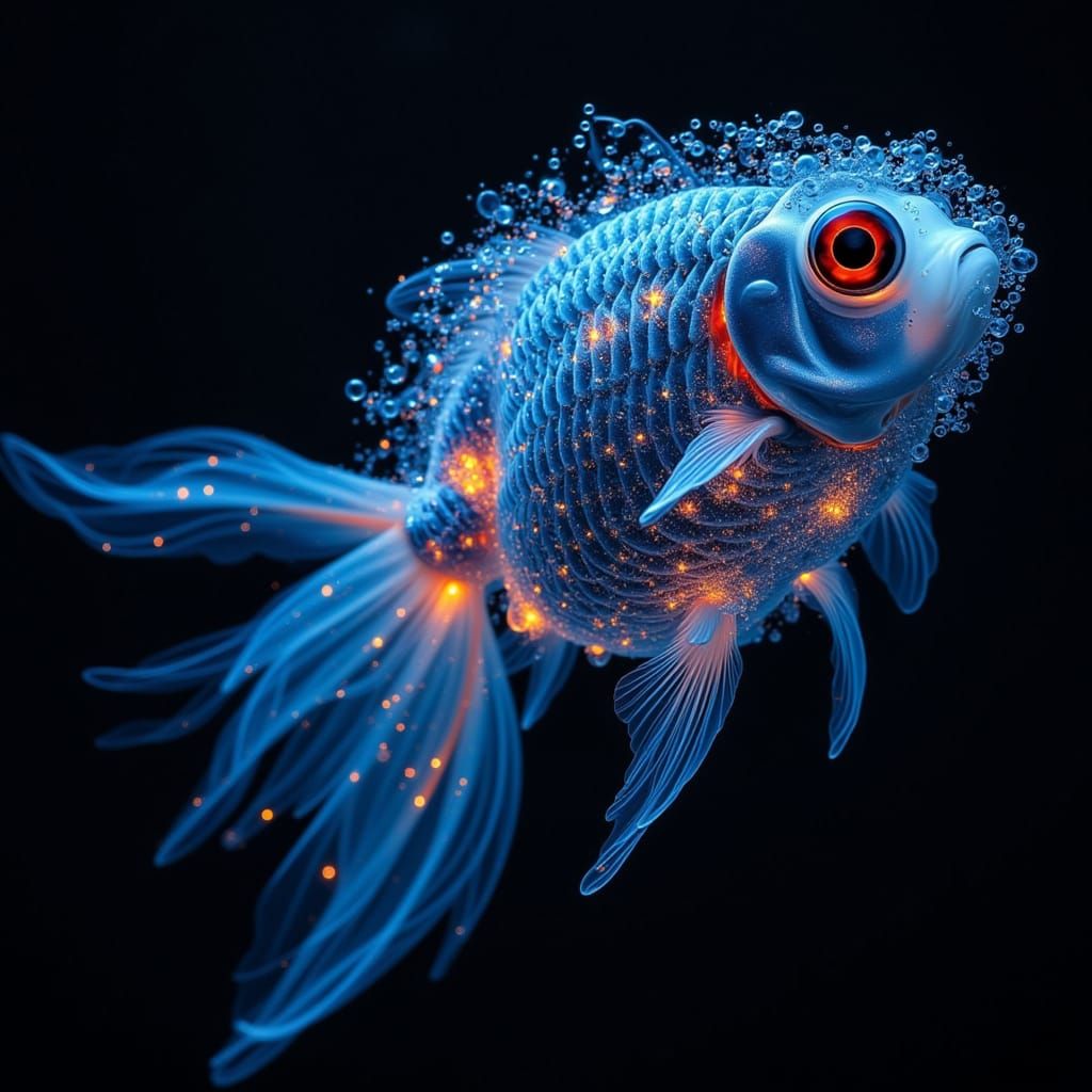 <lora:Neuroglow Synapsis:1.0> a Neuroglow Synapsis bubble eyed goldfish.