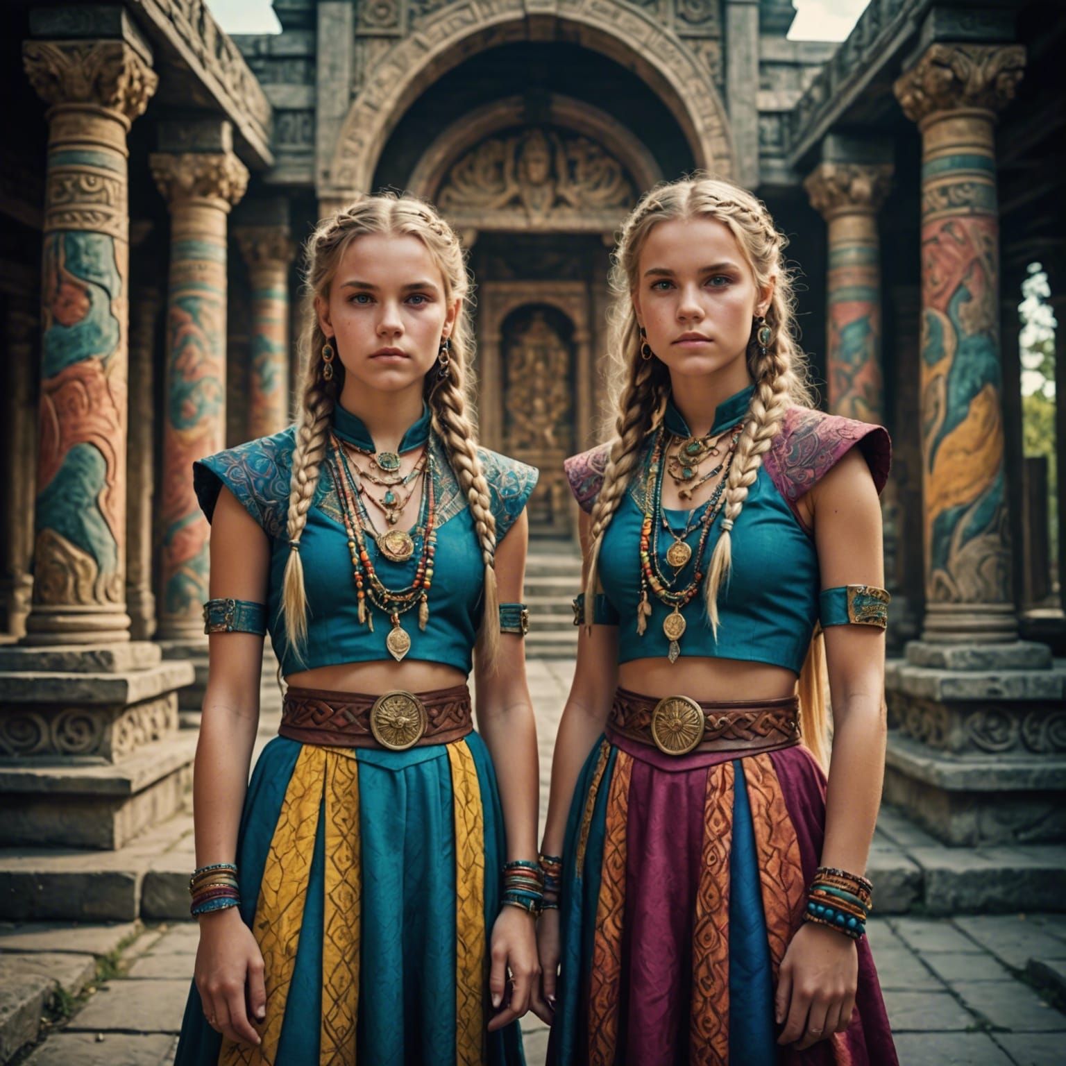 fullbody portrait and artistic shading of two young beautifu...