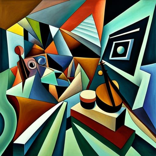 Cool Jazz hyperdetailed  Marcel Duchamp cool colors cubism o...