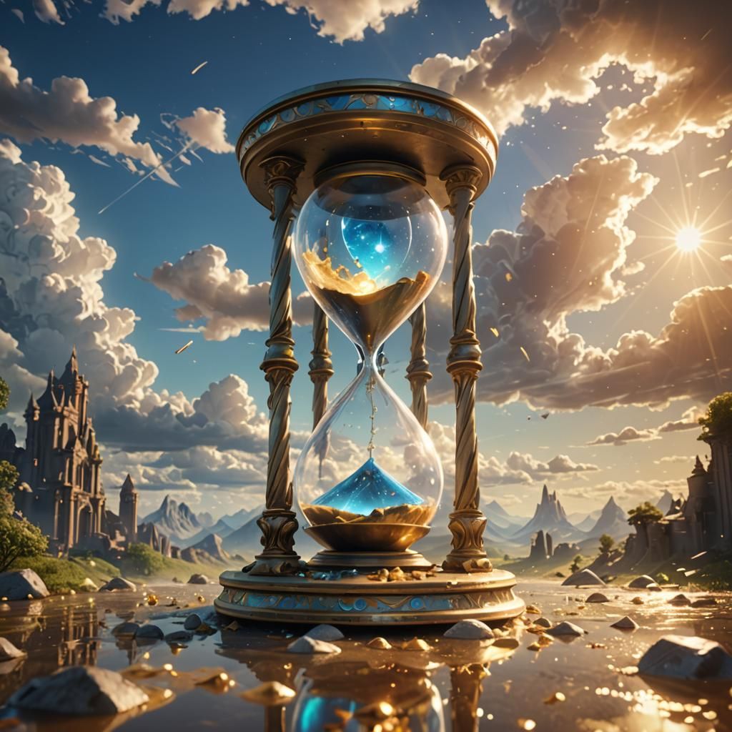 Giant hourglass, light reflects, glittering, cel-shaded, detailed matte painting, deep color, fantastical, ...  by @Wildflower