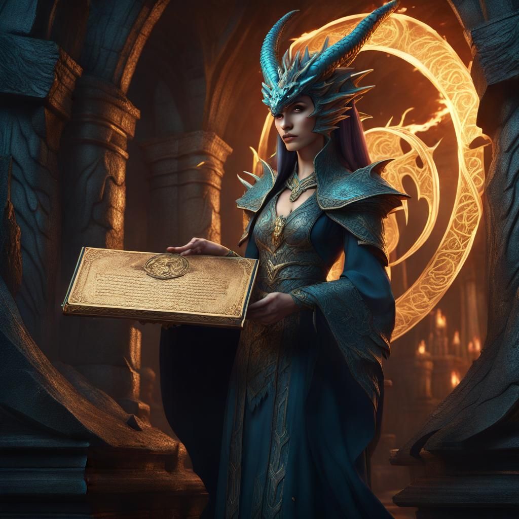 A Dragon High Priestess Holding A Scroll Showing A Dragon Rune Of Great   GxOc7zuiFgT6X4Fn3VVu  1  Hylli 