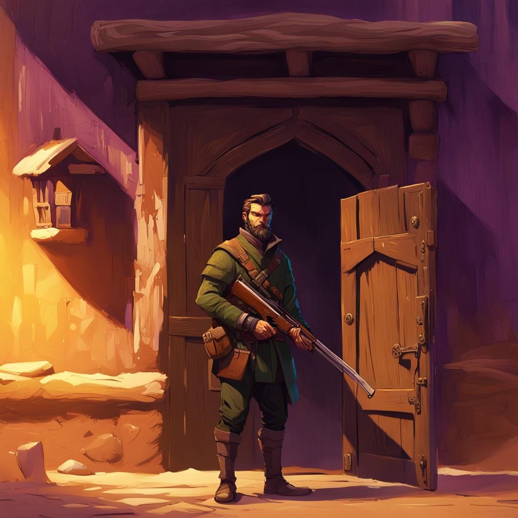 Guard at Ancient Door: Dark Fantasy Concept Art