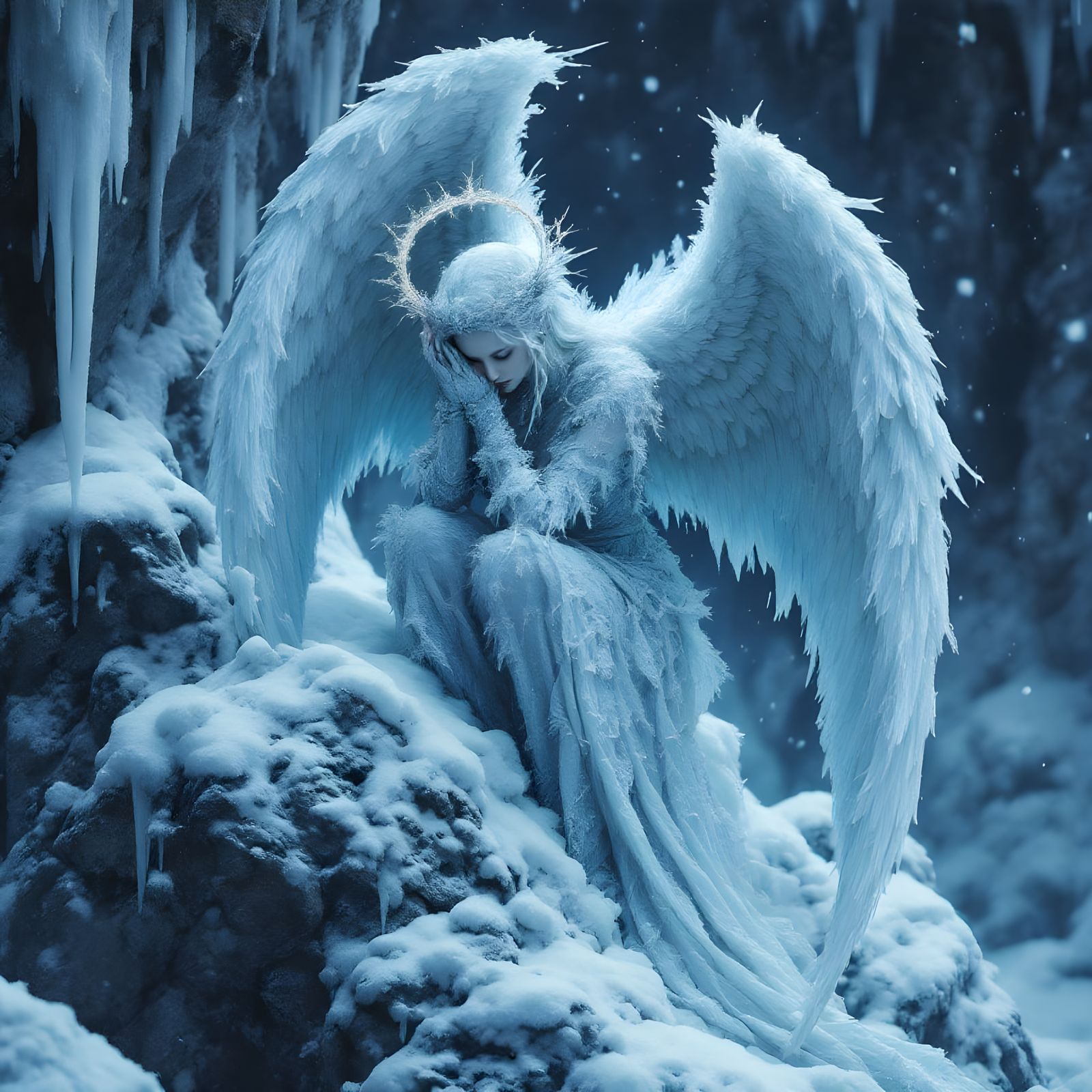 Frozen baroque angel in despair.  by @Bettyrock