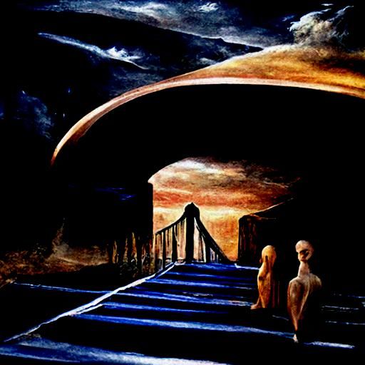 Surreal Bridge to the Void: Expressionist Oil Painting