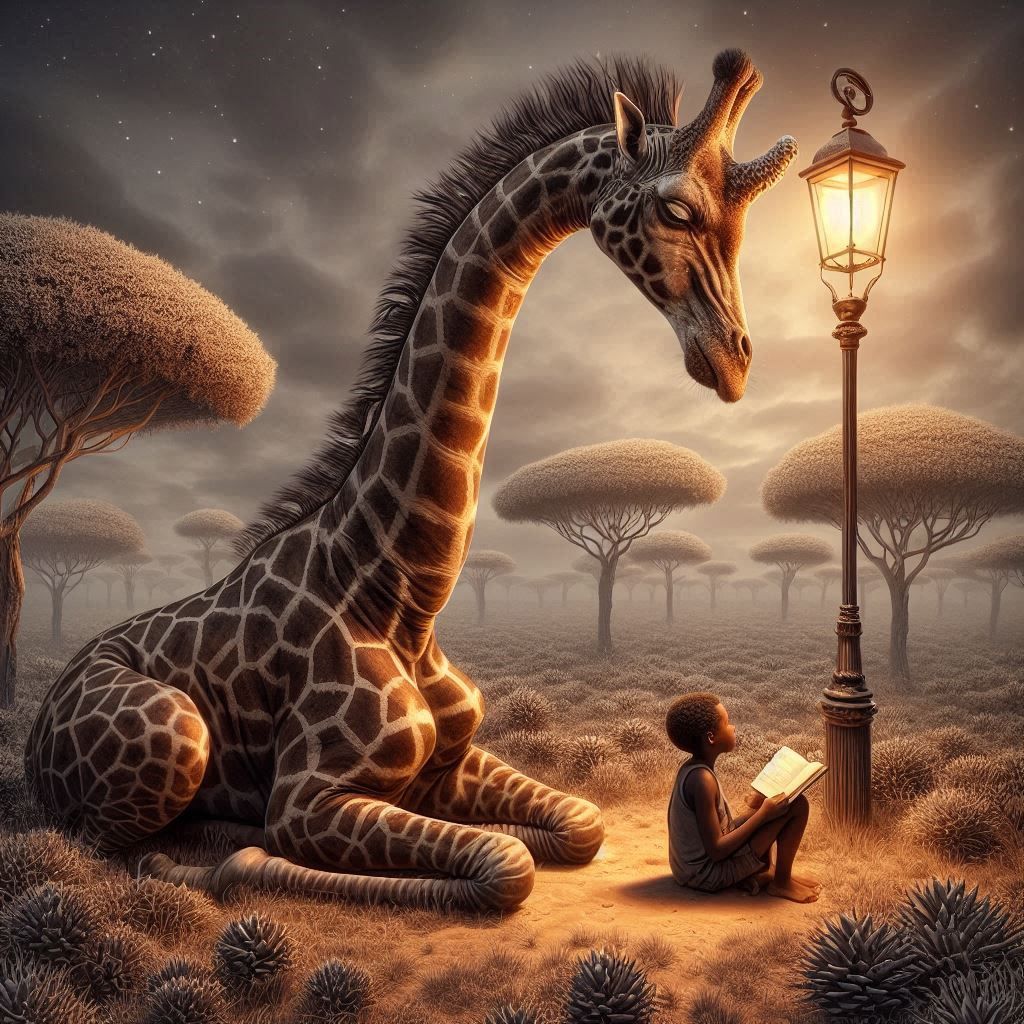 Giraffe illuminating wisdom and peace