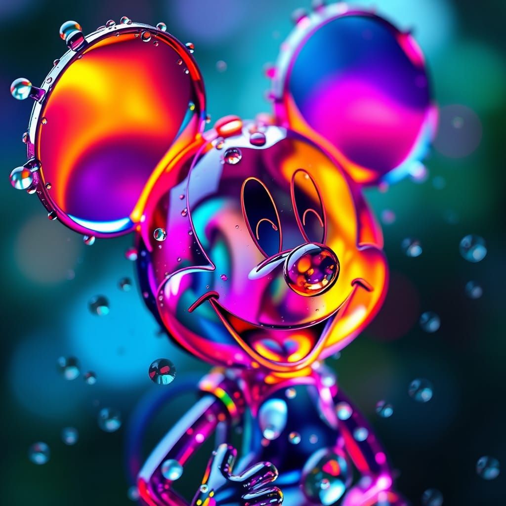 Mickey Mouse made up of lots of colorful water drops  by @Someone