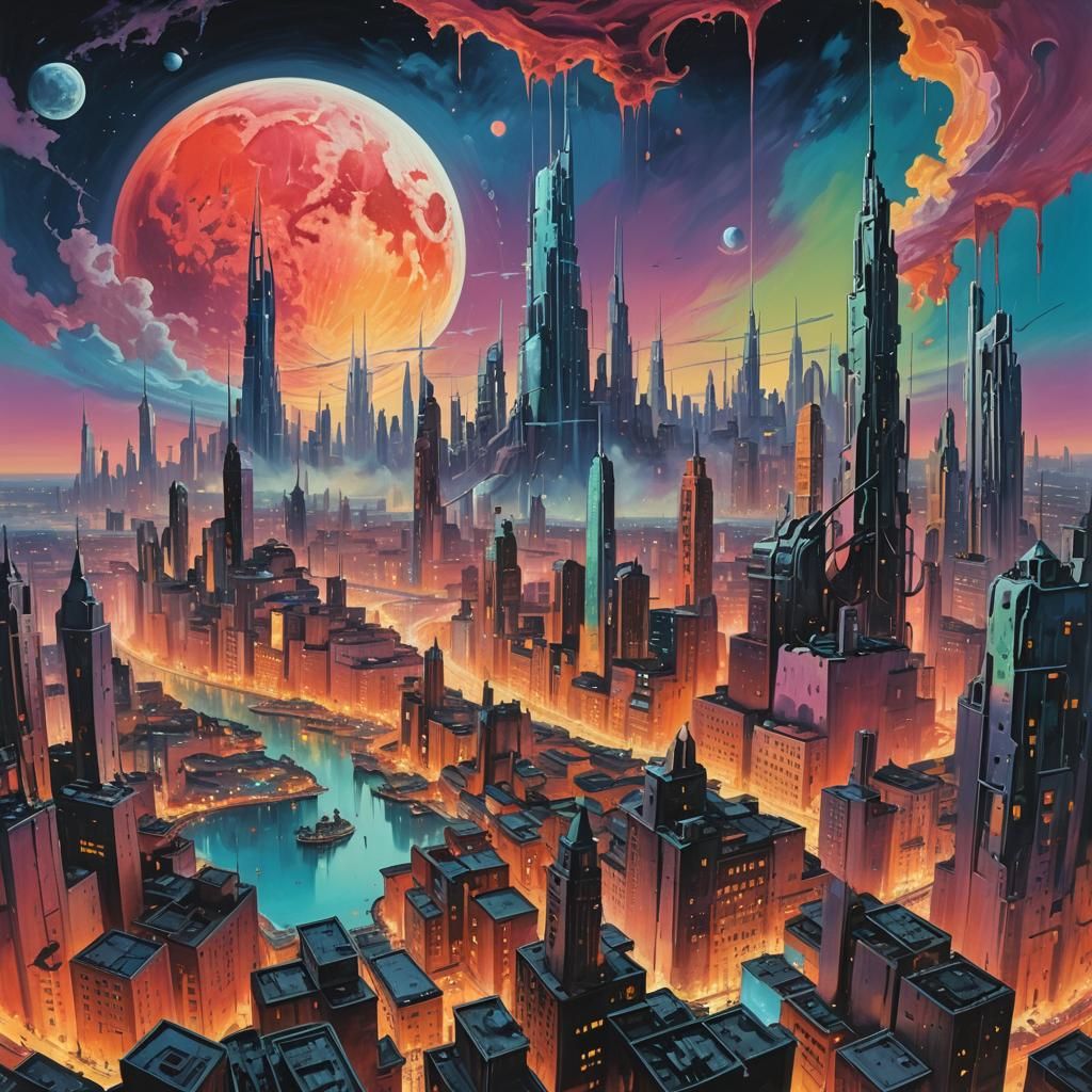 Surreal Cityscape with Melting Buildings in Pastel Colors