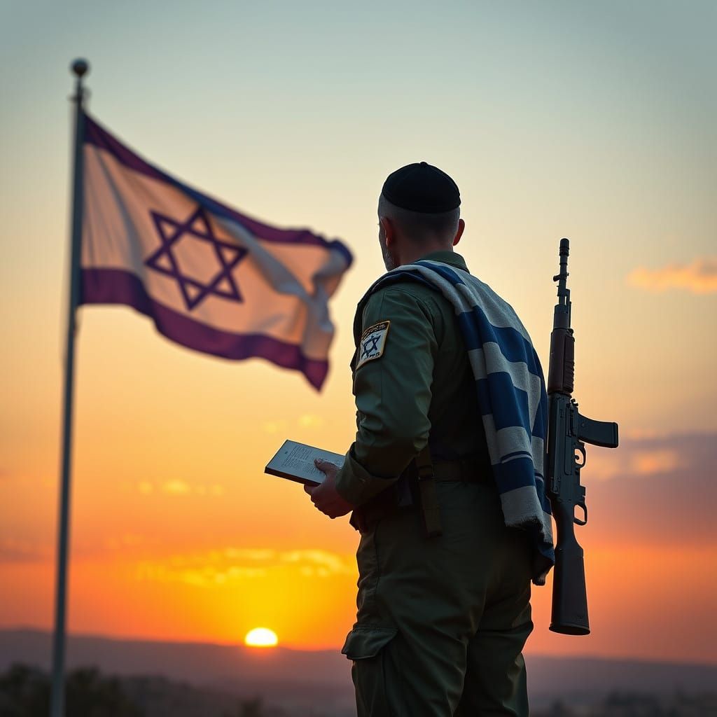 A Young Jewish Soldier Stands Proud in Olive Green Uniform, ...