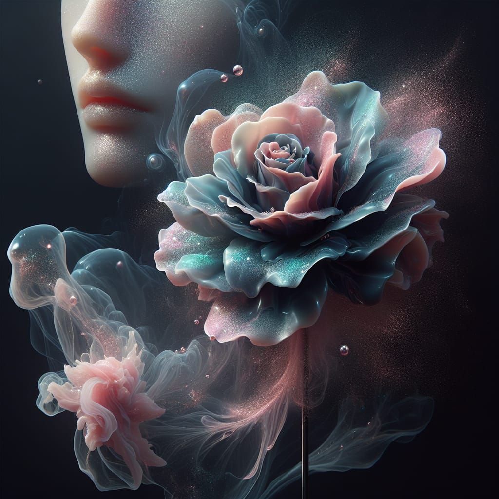 Transparent Smoke Rose with Ghostly Face in 8K