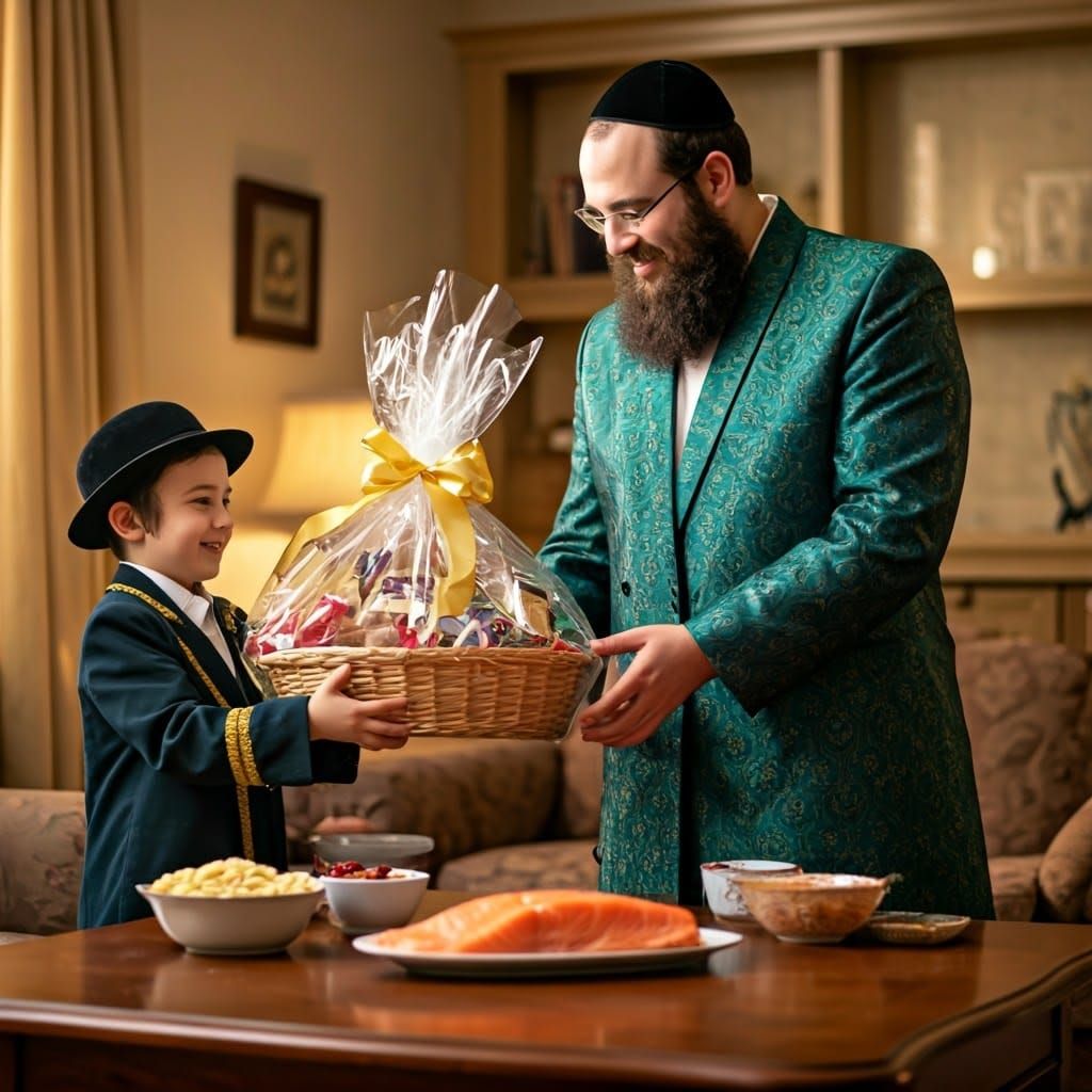 Ultra-Orthodox Boy Presents Gift Basket to Haredi Man in Opu...