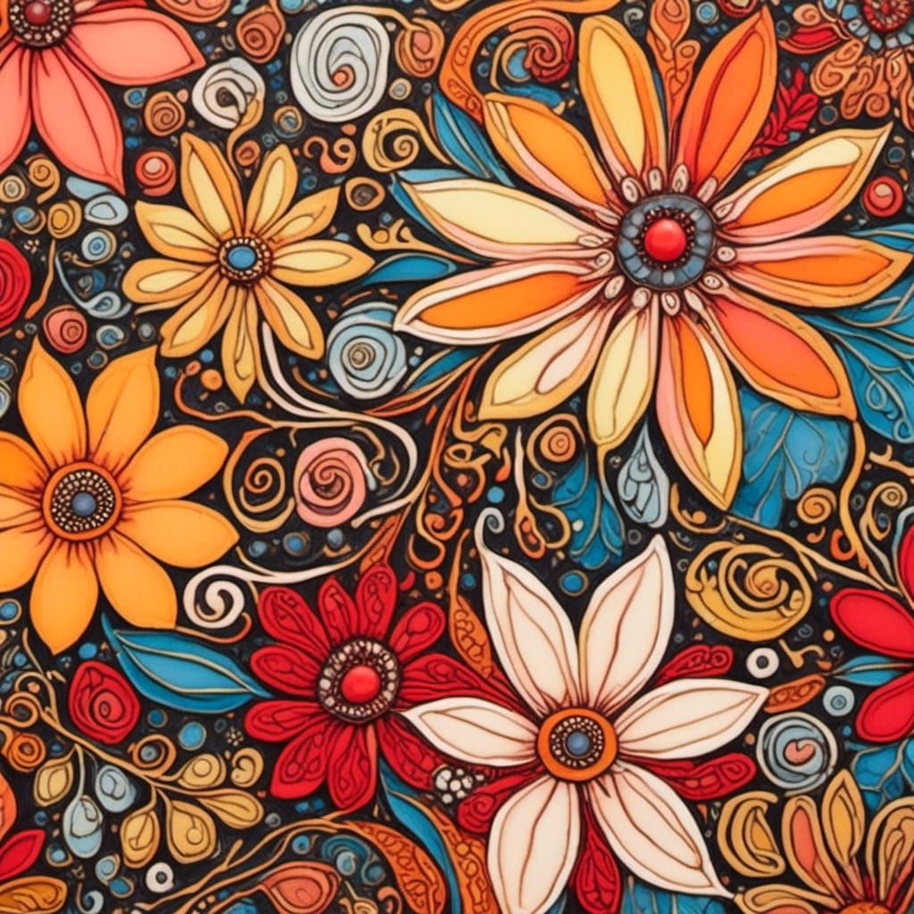 A mix of bold and defined style whimsical flowers AI Generated