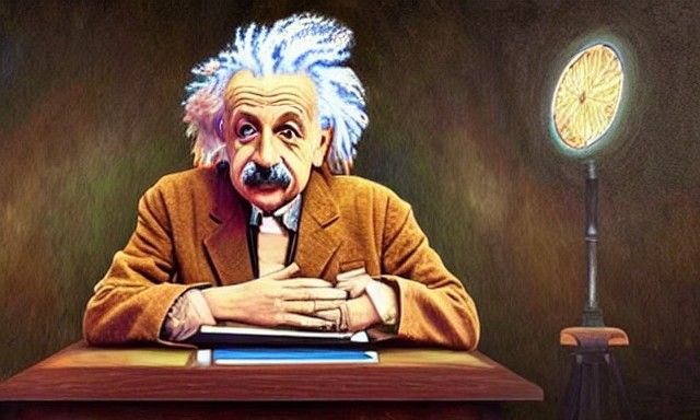 A beautiful painting of Albert Einstein giving a speech,phot...