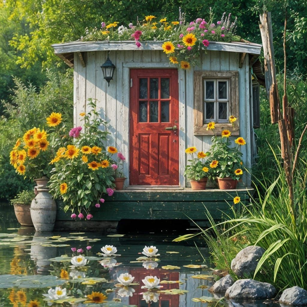  A small houseboat garden on the riverbank  by @Montana Deroble