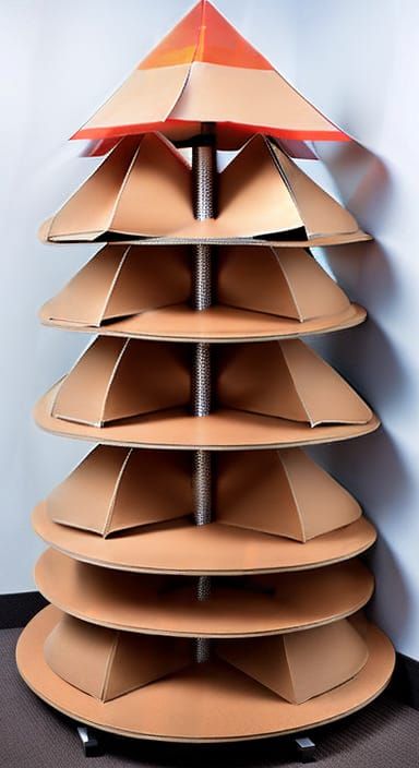 "Folded carpet discs of cardboard display unit sleek interio...