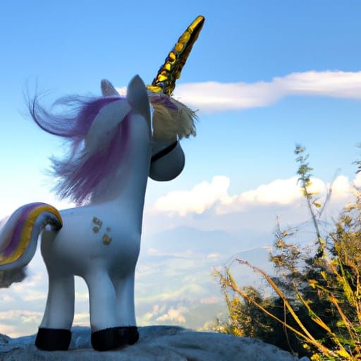 A unicorn standing on a mountaintop