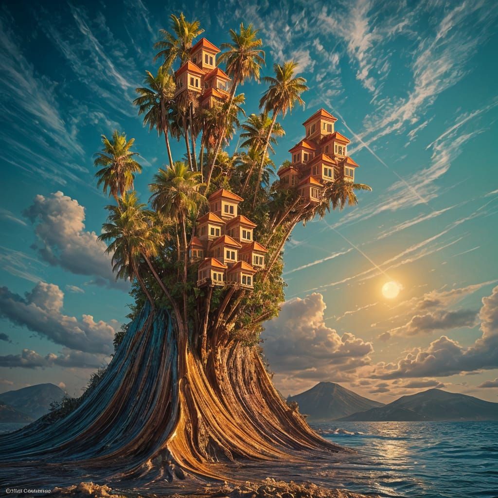 הר בצורת יד שתופסת את הכפרים