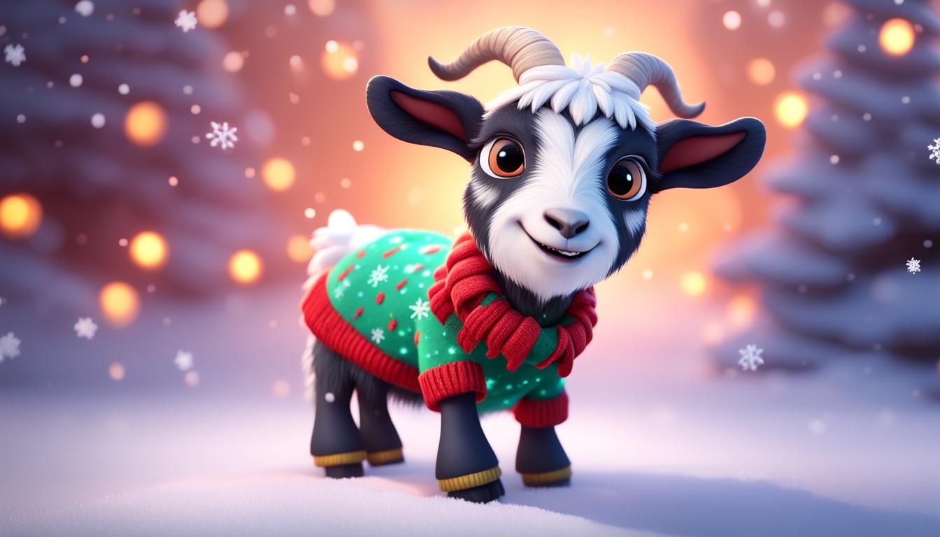 Funny Pygmy Goat in Christmas Clothing Gen3