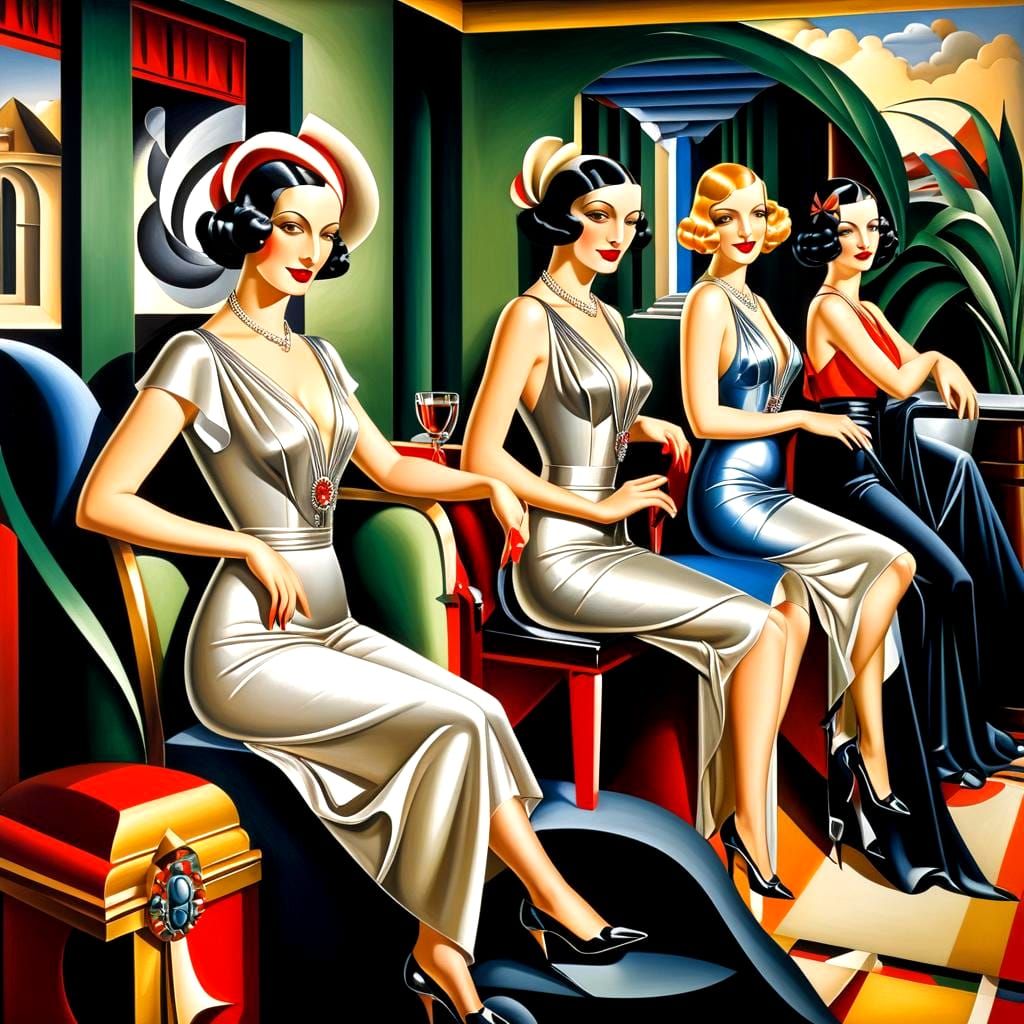 Art Deco Ladies in Surreal Landscape