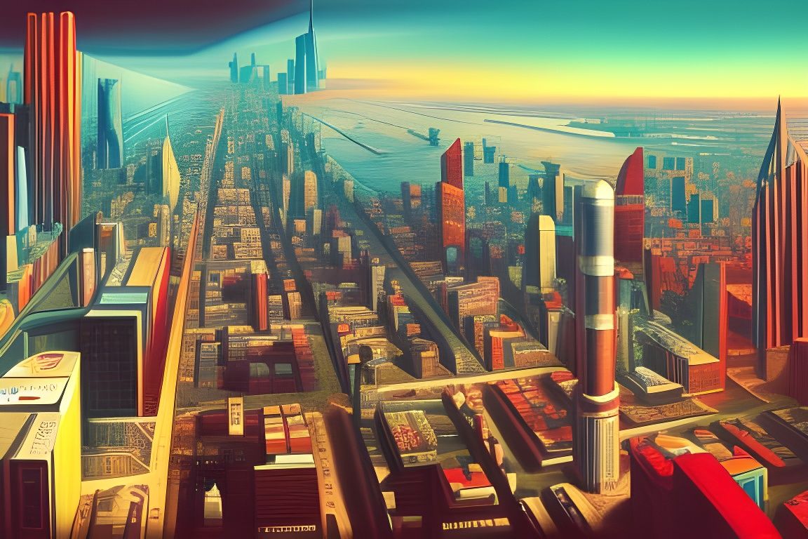 Retro-futuristic New York City.  by @Brooky