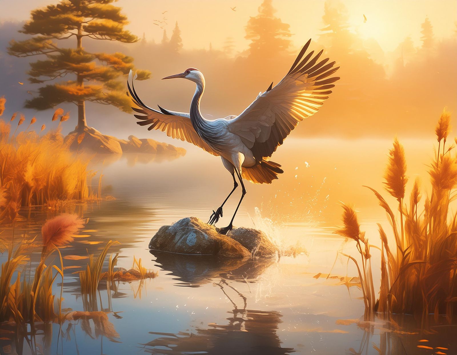 Crane taking off to flying