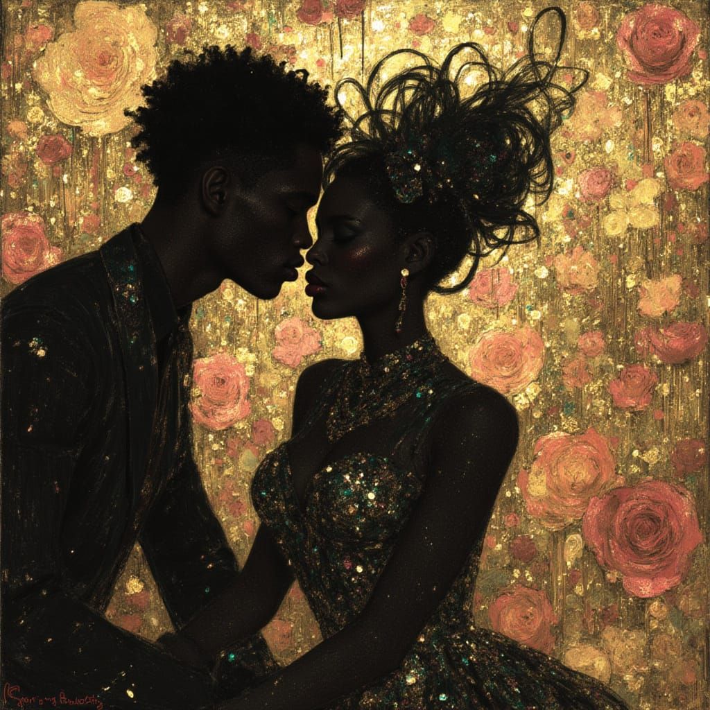 Whimsical silhouette, by Chris Ofili, Gustav Klimt <lora:Geo Nouveau:1.0>