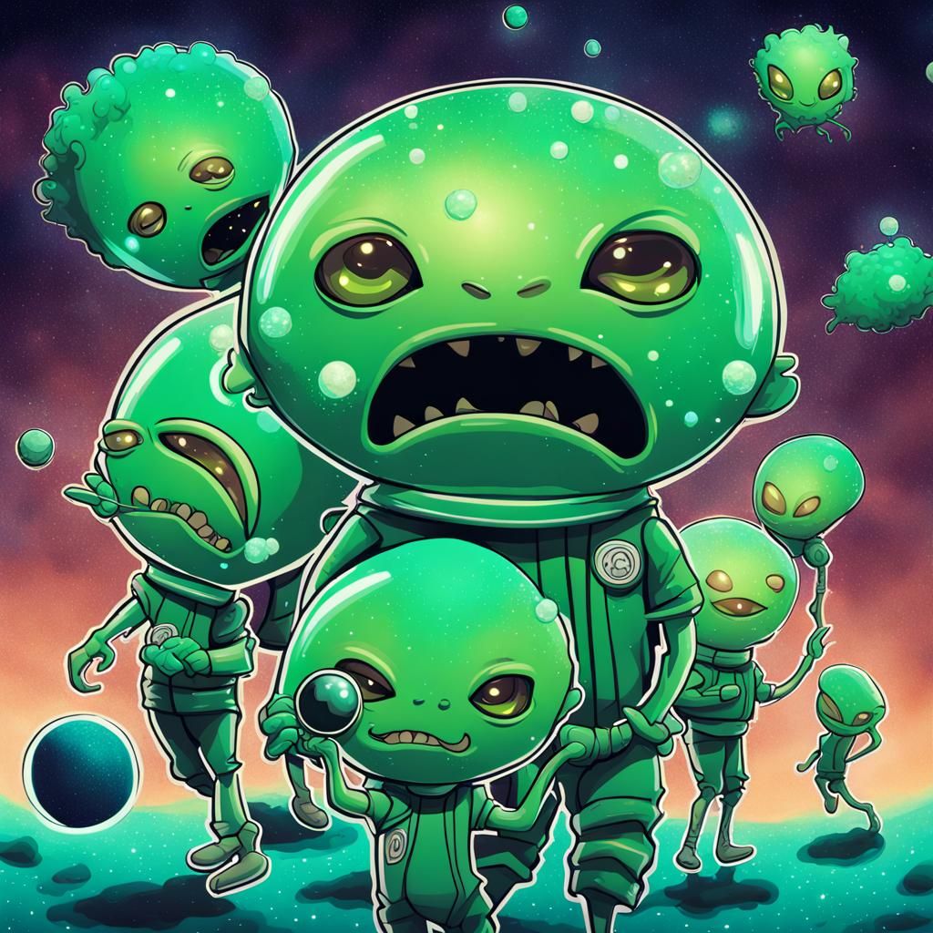 A group of green aliens 