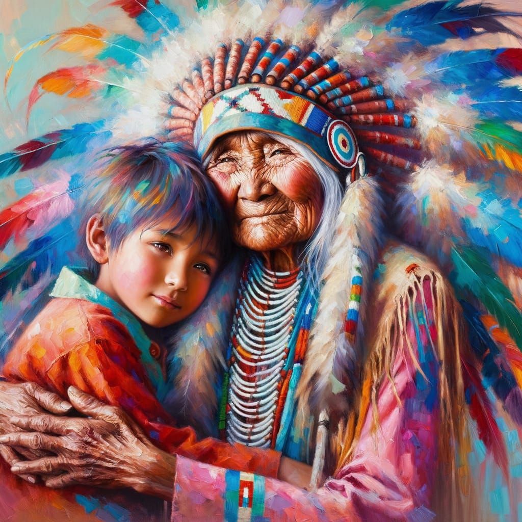 Sioux grandmother with her grandson  by @Rob Hartland