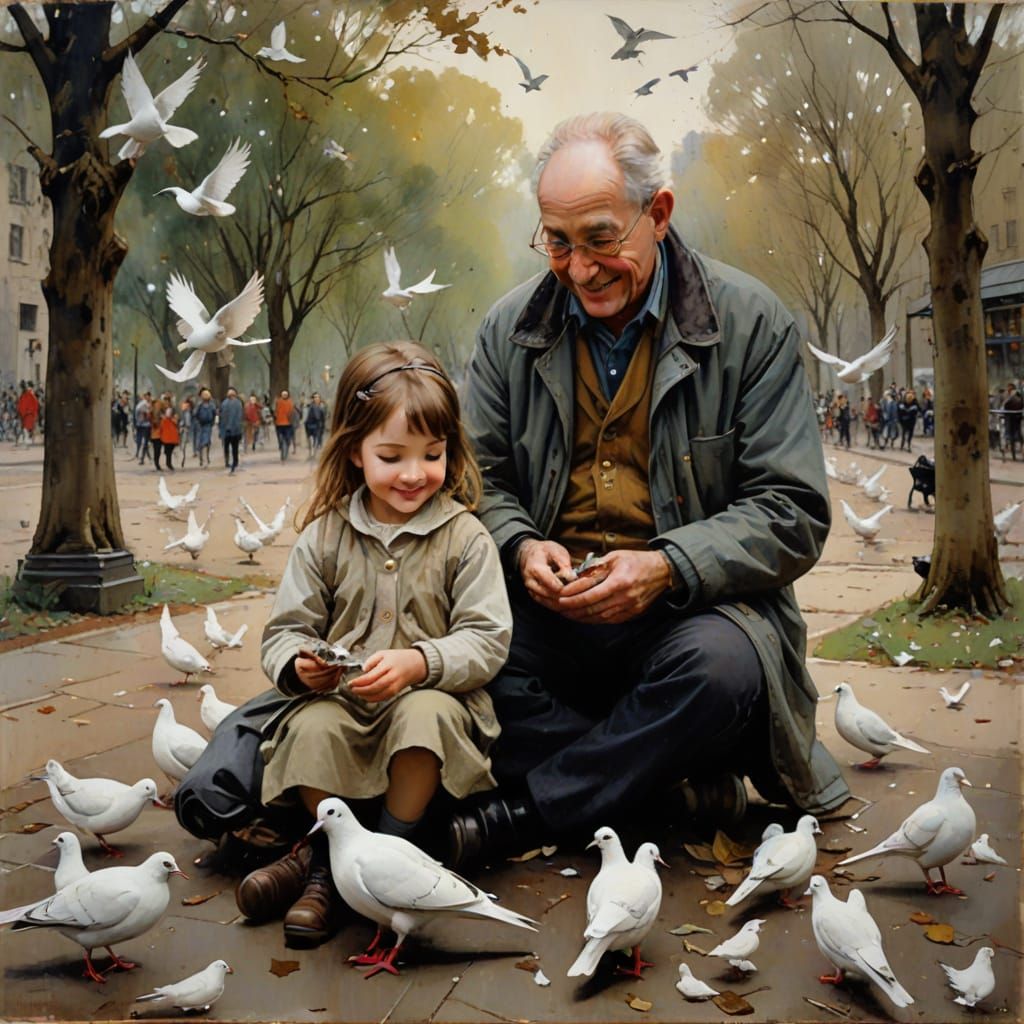 The joy of feeding the doves.