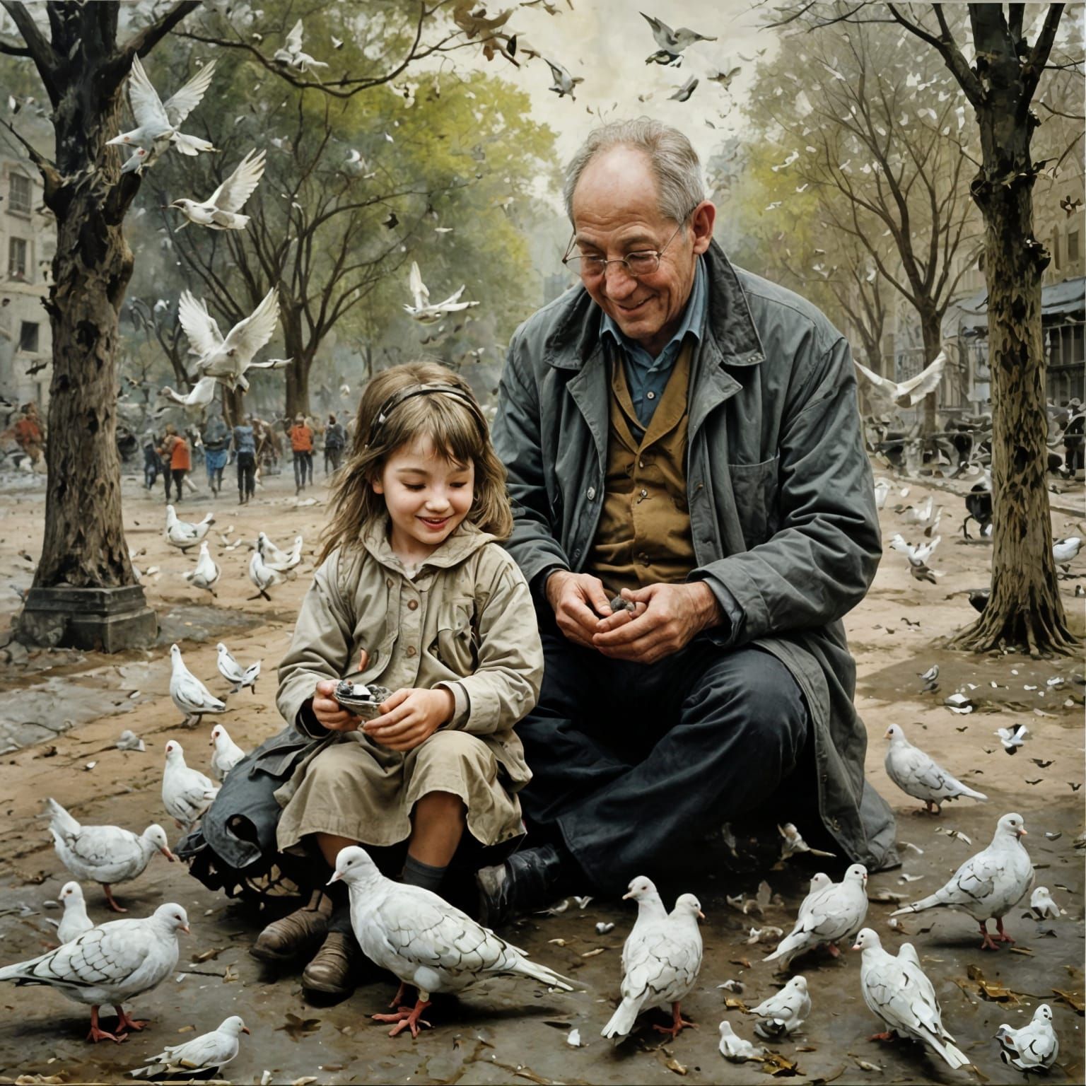 The joy of feeding the doves.  by @Terra