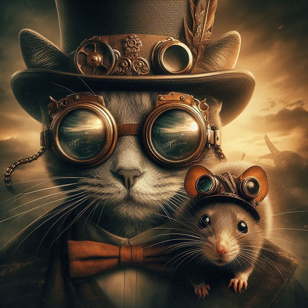 steampunk cat gentleman goggles with steampunk mouse gentlem...