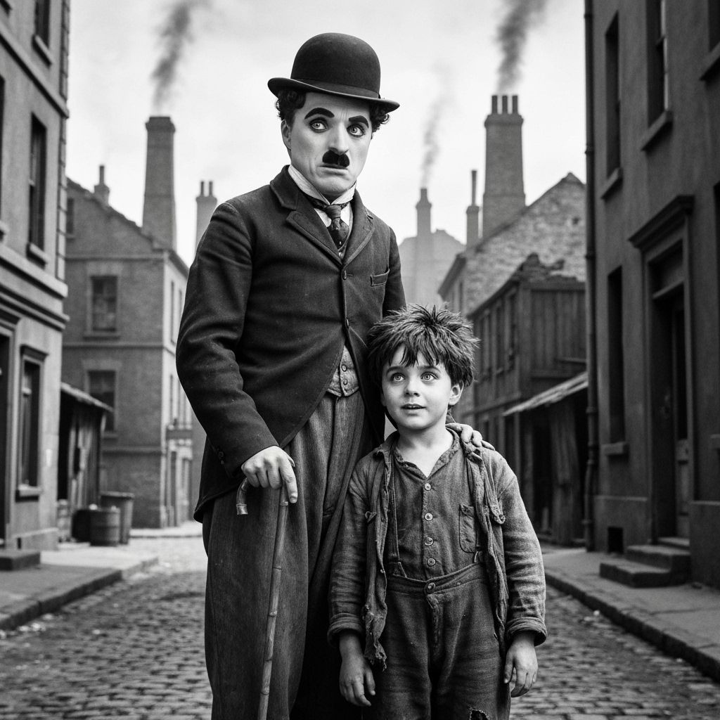 Iconic black and white shot from Charlie Chaplin's film "The Kid"  by @Curius Aplha
