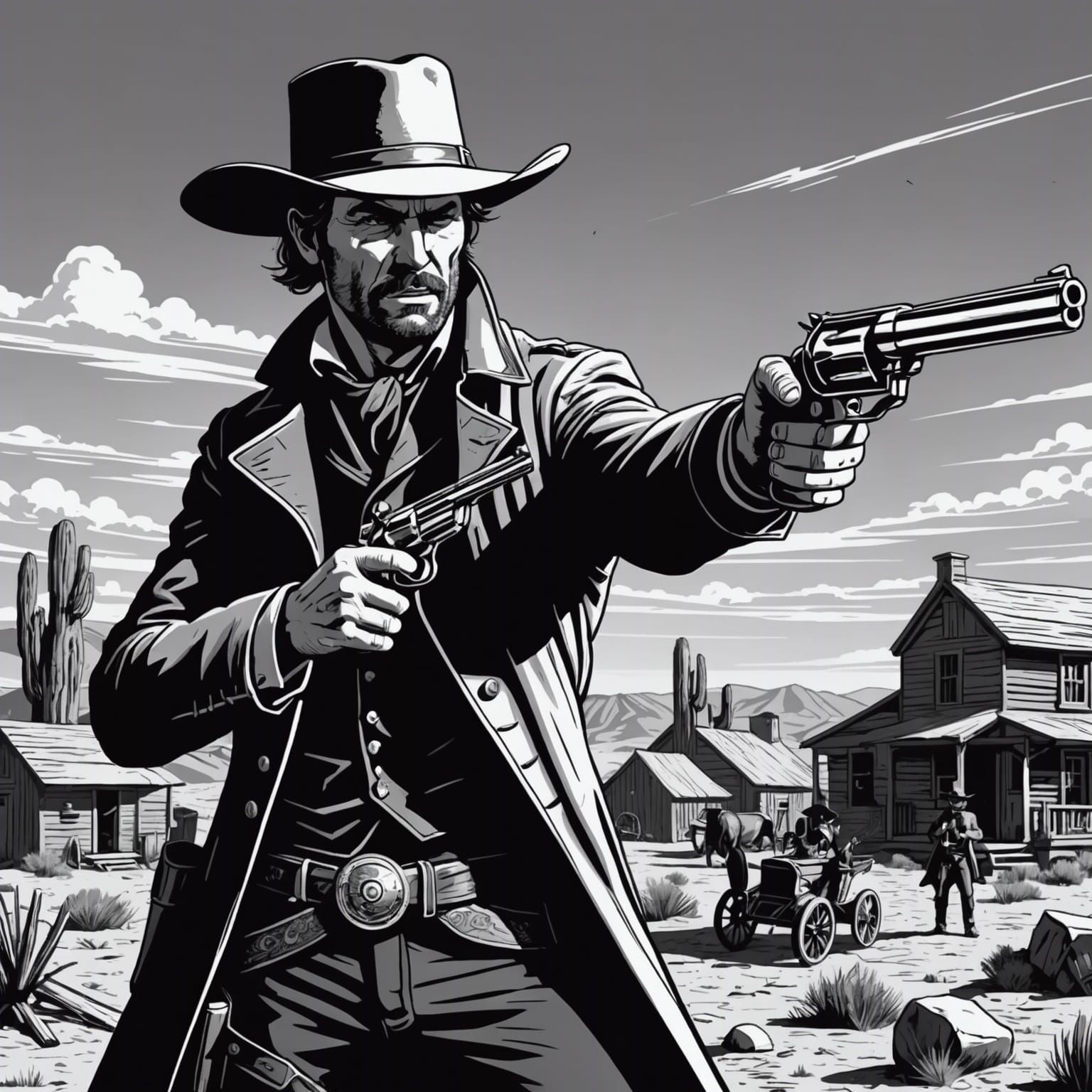 Burne Hogarth style, Wild West illustration, black and white...