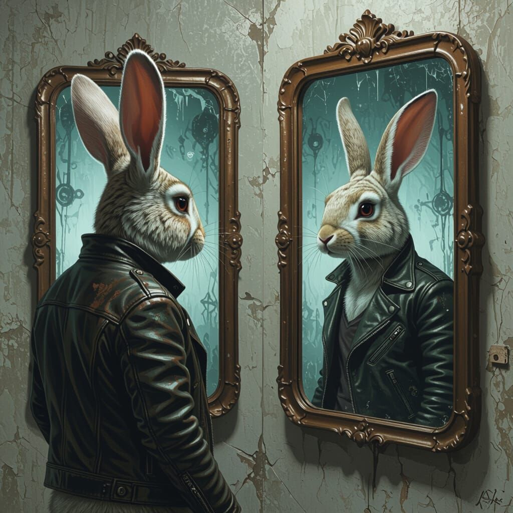Frank the Rabbit Gazing into Infinity with Mirrors - AI Art