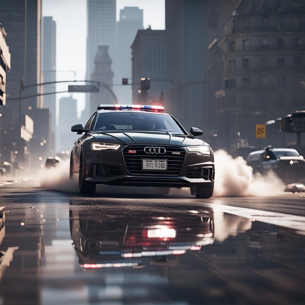 Gta 5 style picture of audi s6 drifting away from police