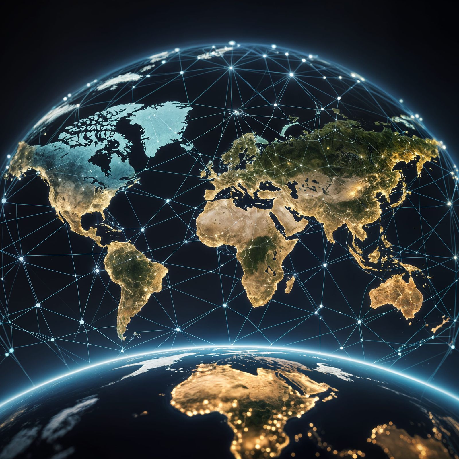 A high-resolution image of a dynamic network overlaid on a global map, signifying international business ...  by @morr5750