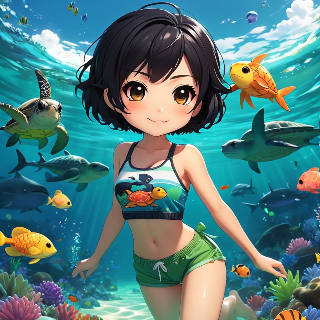 Moon swimming undersea