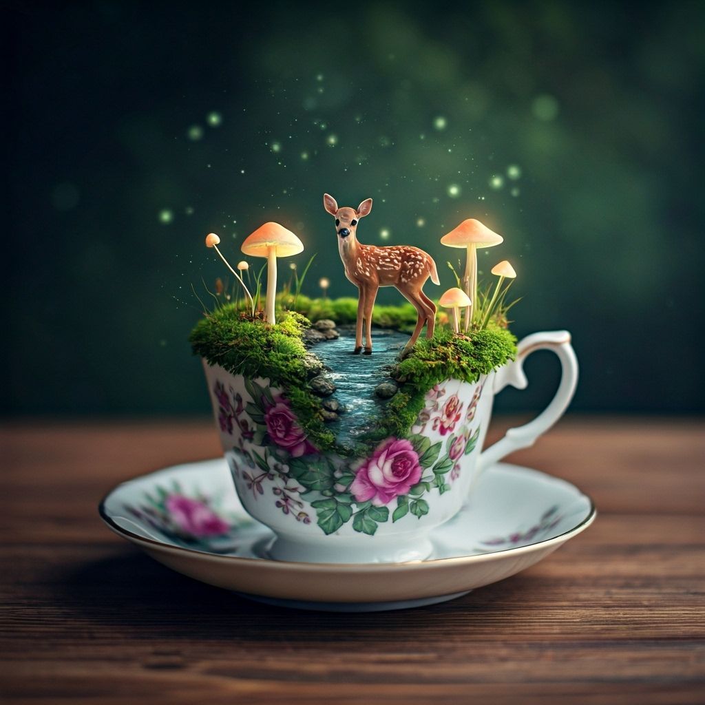 Miniature Fawn in Teacup, Photorealistic Style