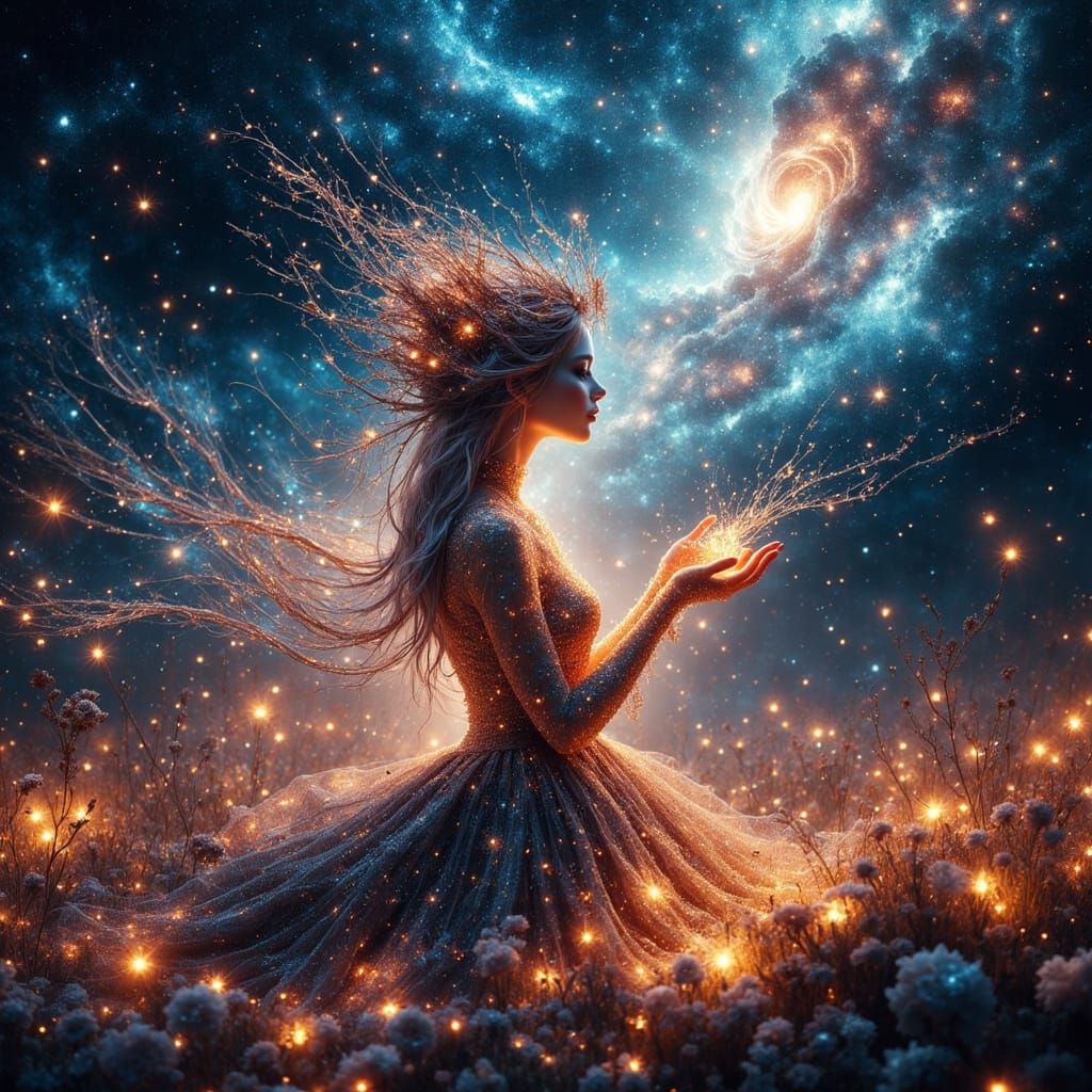 Celestial Being in Cosmic Garden, WLOP Style