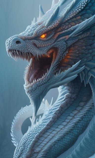 Insanely detailed portrait of “ winter dragon ” with intricate freeze clear ice over skin, intricate ...  by @ Mongy