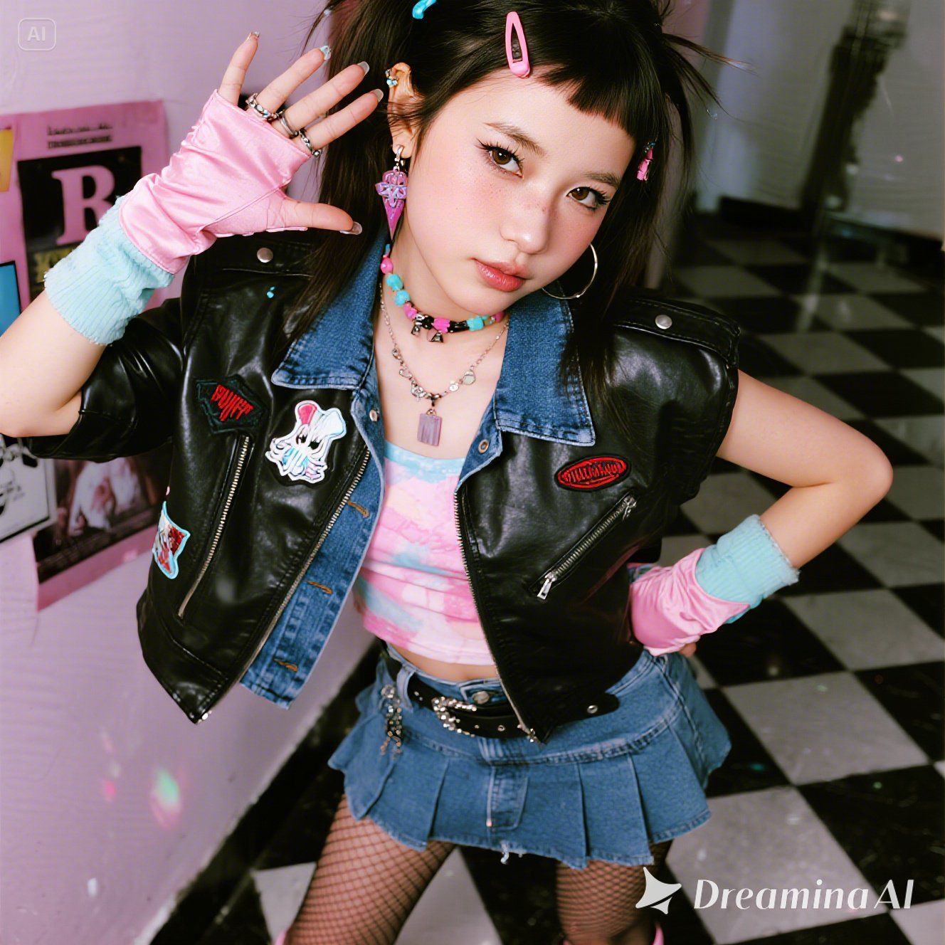 80's punk girl with cute-punk mix outfit