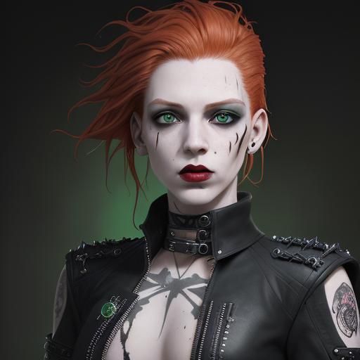 Pale androgynous male punk, long curly ginger hair with a si...