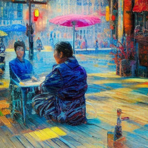 Women Playing Mahjong in Neo-Impressionist Style