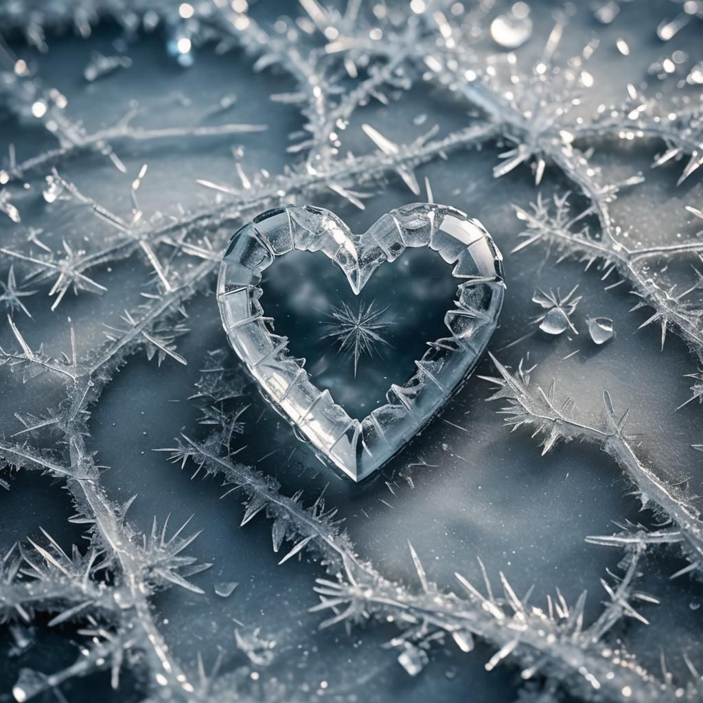 Icy Heart Macro Photograph: Frozen Winter Fragment