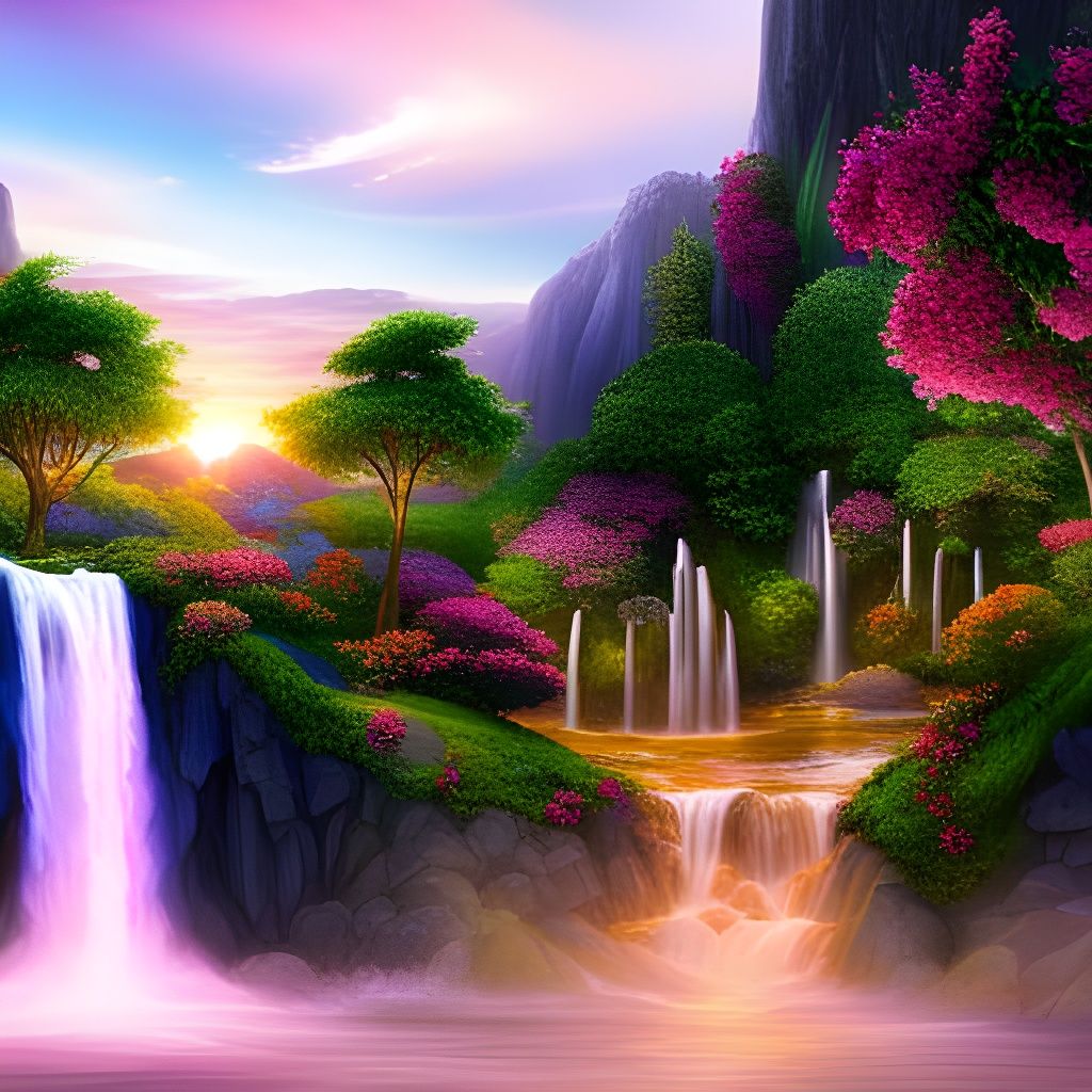 Waterfall Landscape - AI Generated Artwork - NightCafe Creator