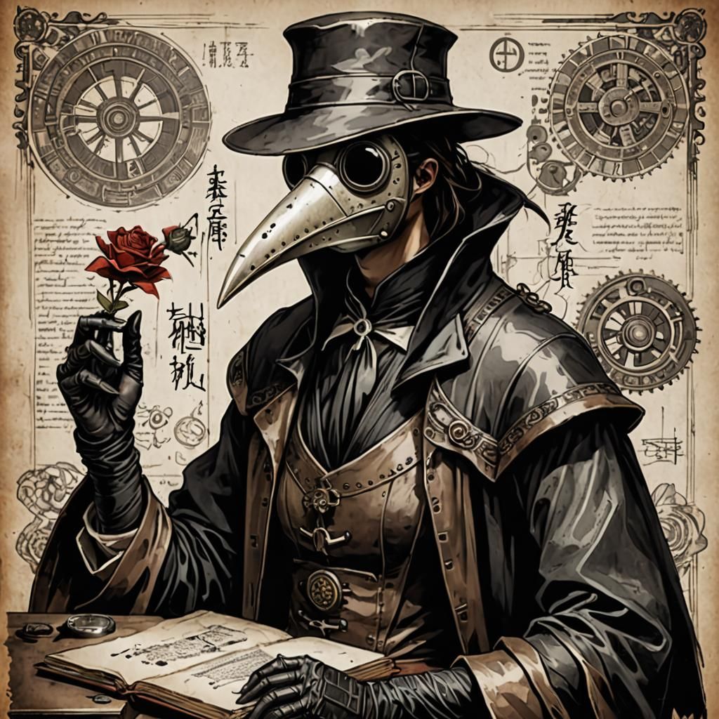 Plague Doctor in Maximalist Chinese Ink Painting