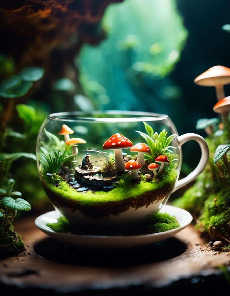 Fishing in terrarium teacups...  by @new2ai