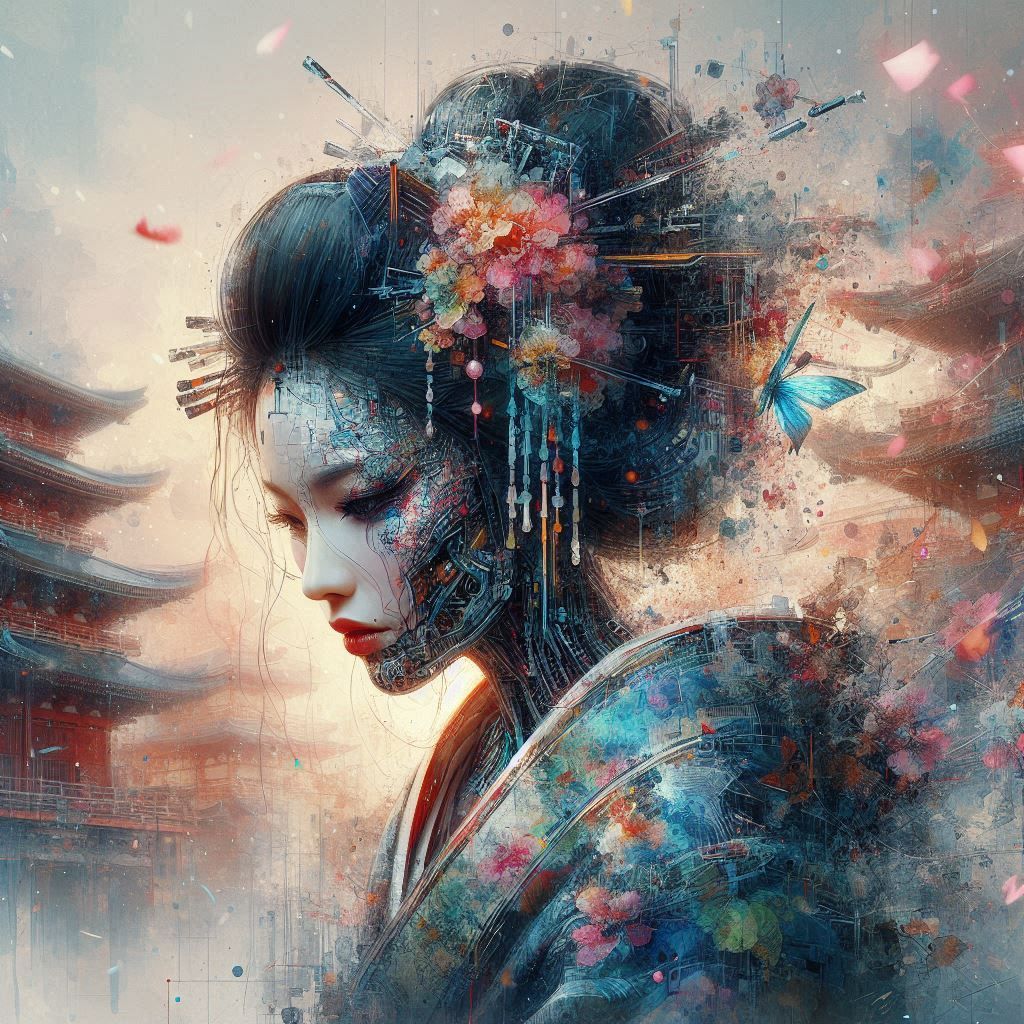 double exposure beautiful fantasy DALL-E 3 portrait landscap...