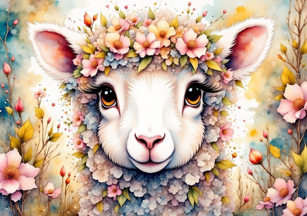 <lora:MrsH Watercolor:1.0>  portrait of cute small sheep with large adorable expressive eyes, long eyelashes,  hyperdetailed and highly intr...
