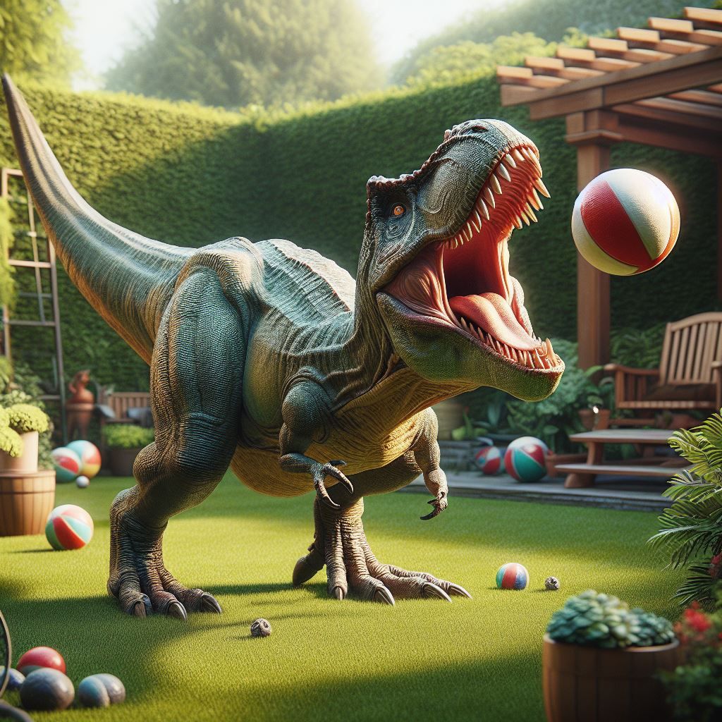 I catch it, I catch the ball! - thought the excited T-rex