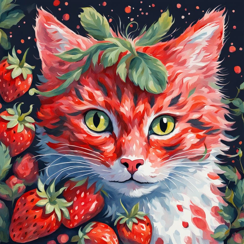 A strawberry cat   by @8Mozzarella